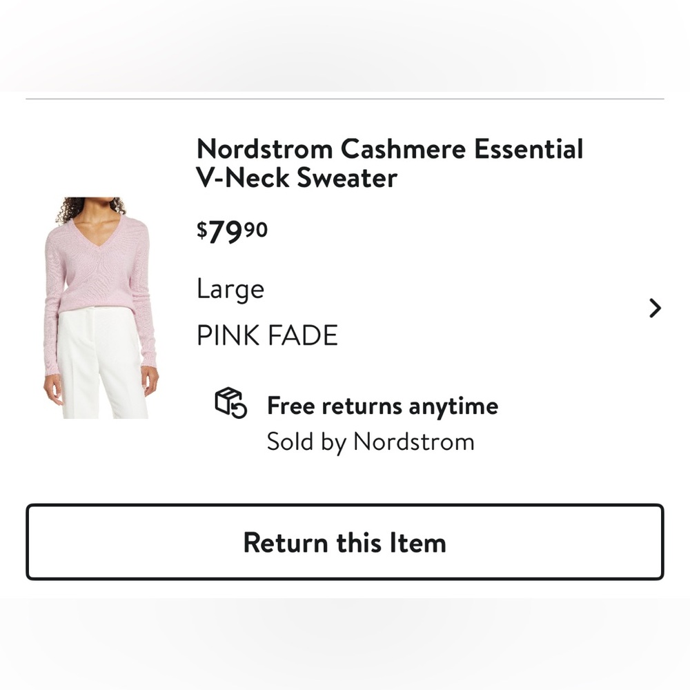 Nordstrom Cashmere Essential V-Neck Sweater in Pink Fade